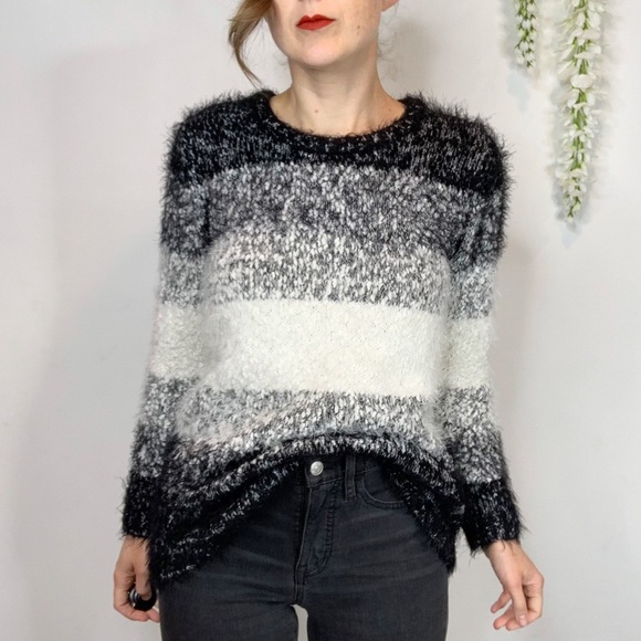 LOFT Sweaters - LOFT ombré striped eyelash sweater black tonal 1954